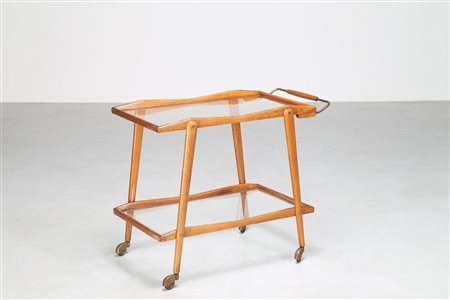 MANIFATTURA ITALIANA Carrello bar. Legno di noce, vetro e ottone. Cm 85,00 x...