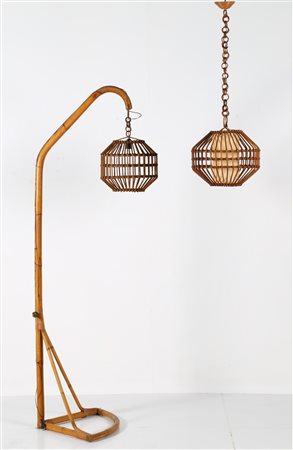BONACINA 1889 Lampada da terra e lampadario. Bambù. Cm 70,00 x 208,00 x...