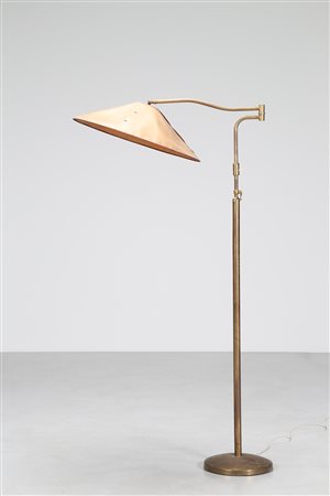 MANIFATTURA ITALIANA Lampada da terra. Ottone e pergamena.. Cm 85,00 x...