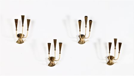 LACCA CESARE Attrib. Quattro appliques. Metallo laccato e ottone. Cm 15,50 x...