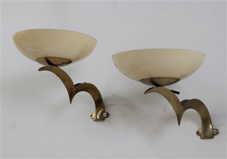 PECHE DAGOBERT (1887 - 1923) Coppia appliques. Ottone e vetro. Cm 17,00 x...