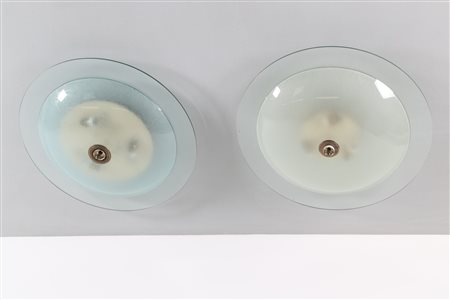 CHIESA PIETRO (1892 - 1948) Coppia di plafoniere. Vetro e ottone. Cm 80,00 x...