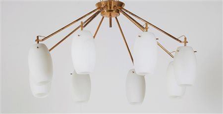 ARREDOLUCE Lampadario . Metallo dorato,metallo laccato e vetro satinato. Cm...