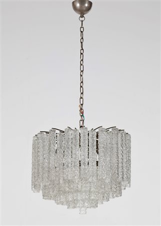 VENINI Lampadario. Metallo argentato. Cm 56,00 x 120,00 x 56,00. vetro di...