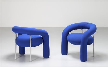 BARTOLI CARLO & ANNA Coppia di poltrone. Acciaio e tessuto. Cm 76,00 x 70,00...