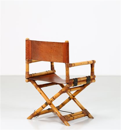 MCGUIRE Sedia pieghevole. Bambù e cuoio. Cm 73,00 x 91,00 x 50,00. Struttura...