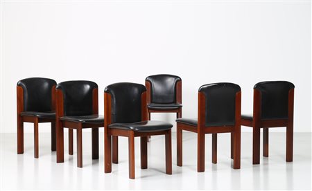 MANIFATTURA ITALIANA Sei sedie . Legno di noce e pelle. Cm 47,00 x 82,00 x...