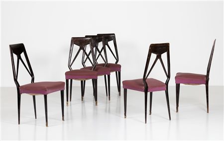 DASSI VITTORIO Sei sedie. Legno e skai. Cm 45,00 x 96,00 x 45,00. Legno...