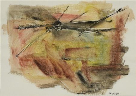 Ezio Gribaudo COMPOSIZIONE tempera su carta, cm 26x19 sul fronte: firma