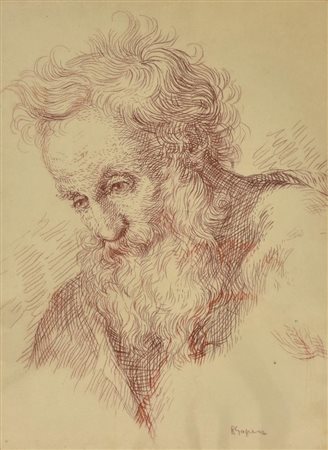 Romano Gazzera TESTA DI VECCHIO sanguigna su carta, cm 54x40 sul fronte: firma