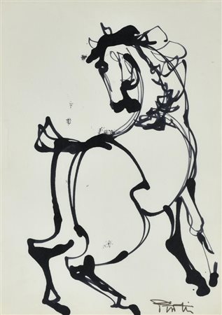 Paolo Pisotti CAVALLO china su carta, cm 35x25 sul fronte: firma