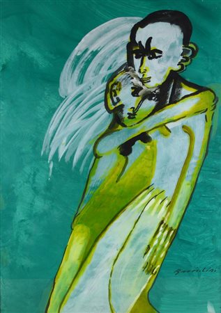 Remo Brindisi COPPIA tempera su carta, cm 70x50 firmato sul retro: firmato...