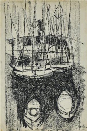 Enrico Paulucci BARCHE carboncino su carta, cm 41,5x28,5 sul fronte: firma e...