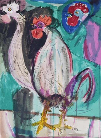 Bruno Cassinari I GALLI (DAL LIBRO DI CATULLO) litografia su carta, cm 32x25...