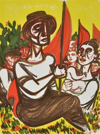 Giuseppe Migneco VOI CHE ANDATE litografia su carta, cm 63x47,5 esemplare 21...