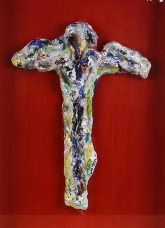 Ernesto Treccani CROCIFISSO ceramica smaltata, cm 41x31x5; pezzo unico...