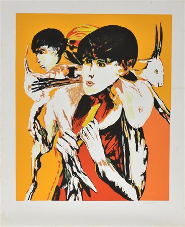 Remo Brindisi FIGURE serigrafia su carta, cm 74x60 esemplare 46 su 90 sul...