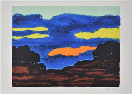 Domenico Cantatore PAESAGGIO litografia su carta, cm 50x70 esemplare 25 su 99...