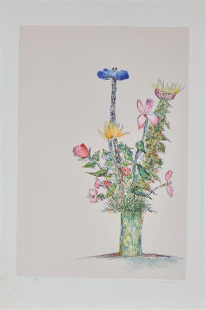 Giovanni Omiccioli VASO DI FIORI litografia su carta, cm 70x50 esemplare 23...