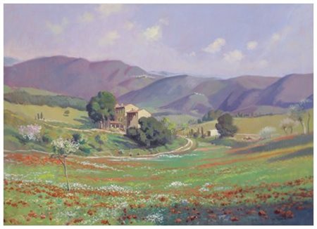 GIACOMO VACCARO (Sassetta 1935) Campagna toscana Olio su tela 50 x 70. Firma...