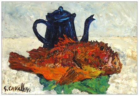 GIUSEPPE CAVALLINI (Livorno 1916 – 2000) Pesce cappone Olio su tavola 35 x...