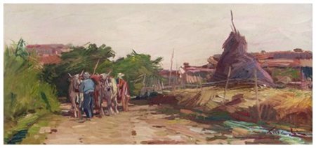 MASANIELLO LUSCHI (Livorno 1942 – 1995) Campagna in estate – Gabbro Olio su...