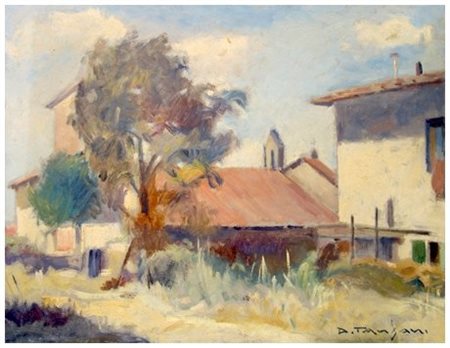 DESIDERIO TANFANI (Settignano 1897 – 1977) Paesaggio Olio su faesite 30 x 40....