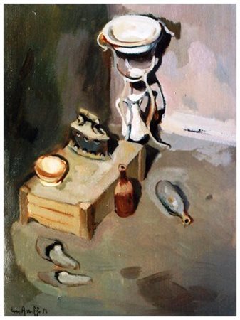 LUIGI ARZUFFI (Bergamo 1931 – 1995) Oggetti che non servono più, 1973 Olio su...