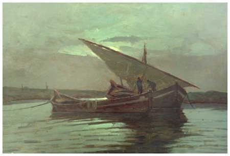RENUCCIO RENUCCI (Livorno 1880 – 1947) Becolino Olio su tavola 35 x 50. Firma...