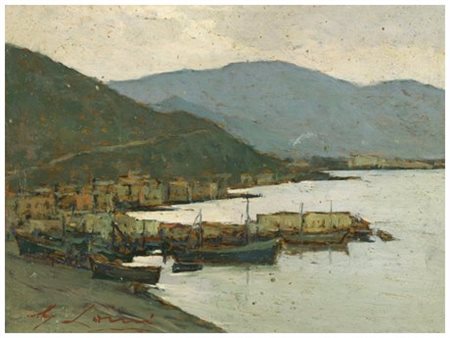 GIOVANNI LOMI (Ardenza 1889 – 1969) Golfo di Salerno, 1940 ca Olio su tavola...