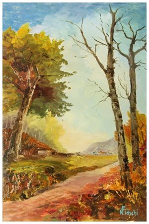 NELLO FIASCHI (Pisa 1899 – 1982) Senza titolo Olio su faesite 50 x 34. Firma...