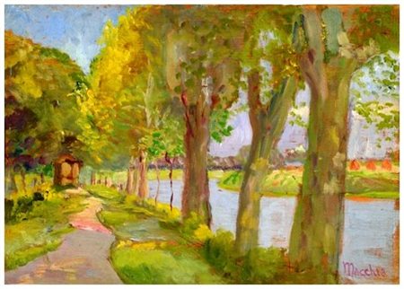 SANTI MACCHIA (Pisa 1884 – 1964) Le Piagge – La baracchina Olio su tavola 18...