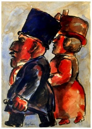 FRANZ BORGHESE (Roma 1941 – 2005) Coniugi, 1992 T.m. su carta intelata 35 x...