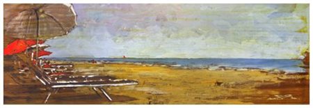 MASSIMO LOMI (Livorno 1953) In riva al mare, 2011 Tempera su tavola 17 x 50....