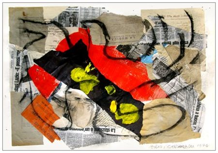 ARTURO CARMASSI (Lucca 1925) Arles, 1976 Olio, collage e t.m. su cartoncino...