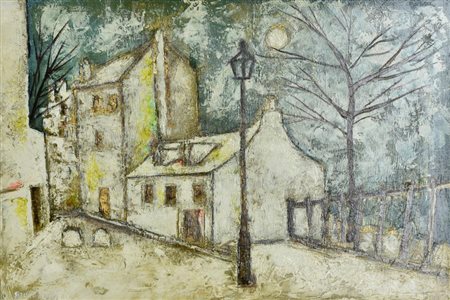 Bruno Landi MONTMARTRE (PARIGI) olio e smalto su cartone con foglia d'oro, cm...