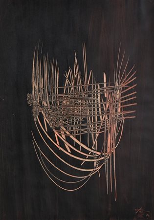 Claudio Cazzola SENZA TITOLO tecnica mista su carta, cm 68x49 sul fronte:...