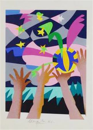 Ugo Nespolo COMPOSIZIONE litografia, cm 35x25 firmato e numerato esemplare HC