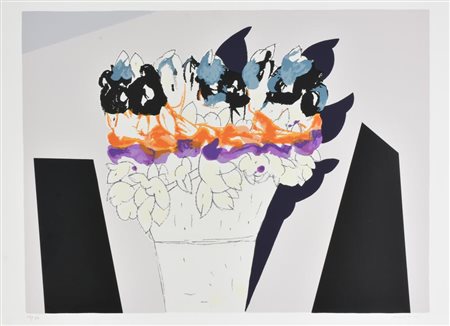 Concetto Pozzati VASO CON FIORI serigrafia su carta, cm 50x70 esemplare 113...