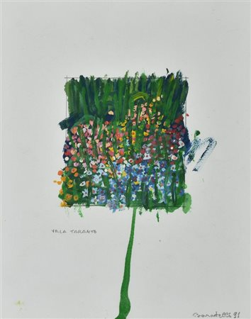 Baratelli VILLA TARANTO tecnica mista su carta, cm 30x24 sul fronte: firma,...