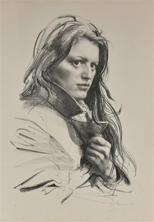 Pietro Annigoni SANDRA DI BUIA litografia su carta, cm 100x70 esemplare 36 su...