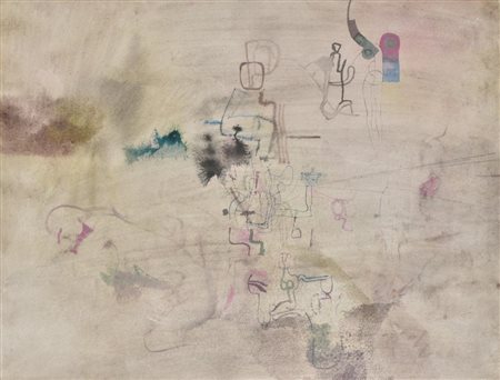 Vincentiu Grigorescu PAESAGGIO INVERNALE guazzo su carta, cm 39x51 sul...