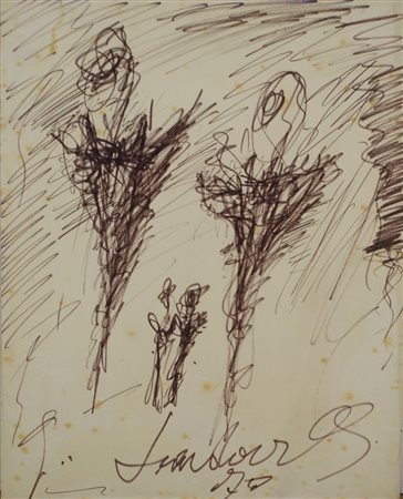 Ignoto COMPOSIZIONE pennafeltro su carta, cm 28x22 firmato e datato eseguito...