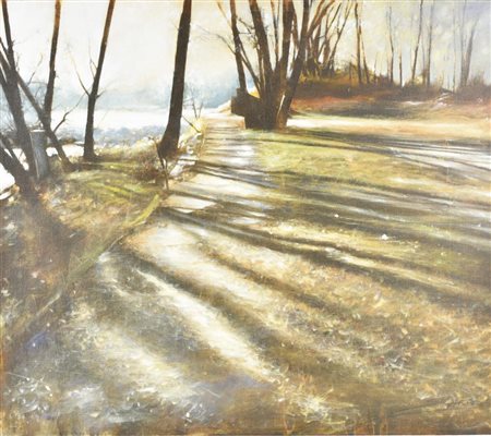Antonio Sgarbossa MATTINO SUL BRENTA olio su tavola, cm 45x50 sul fronte:...