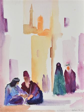 Gianfranco Mai STRADA A DAMASCO acquarello su carta, cm 31x23 sul fronte:...