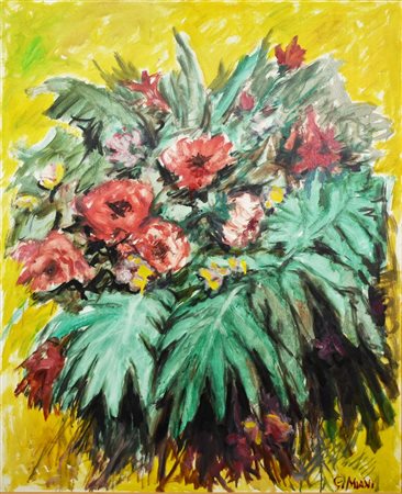 Gaetano Miani FOGLIE E FIORI olio su tela, cm 100x80 sul fronte: firma sul...