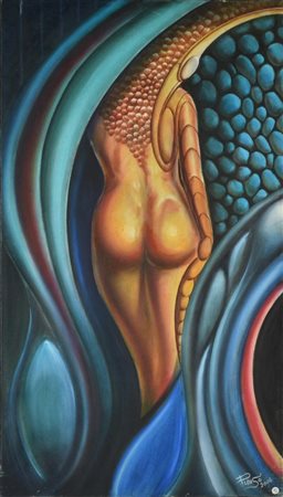 Plauso ROTONDITA' olio su tela, cm 70x40 sul fronte: firma e data sul retro:...