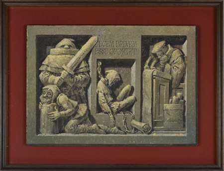 Luigi Togliatto LE LEGGI DEVONO ESSERE BREVI tecnica mista su tavola, cm...