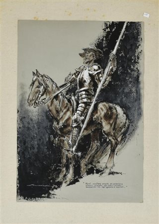 Togliatto Luigi DON CHISCIOTTE tecnica mista su carta, cm 50x35 sul fronte:...