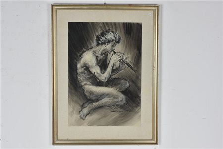 Togliatto Luigi FAUNETTO CON PIFFERO tecnica mista su carta, cm 50x35 sul...